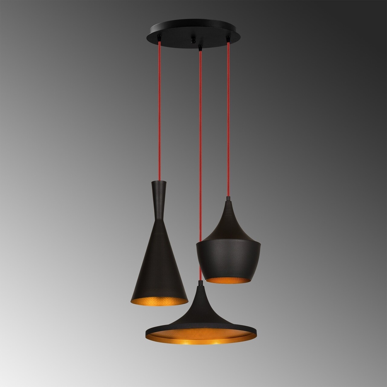 Lustra, Elmas - 3556, Opviq, 51 x 130 cm, 3 x E27, 40W, negru/auriu - imagine 7